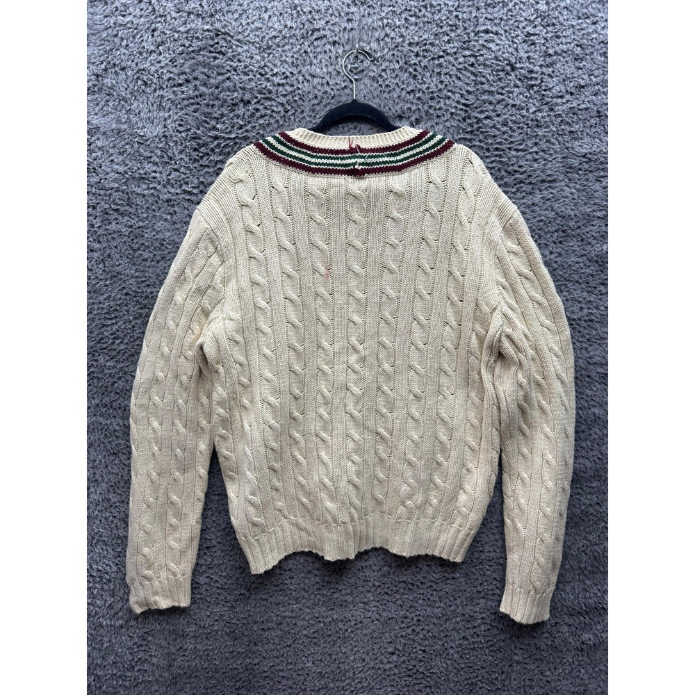 Vintage Polo Ralph Lauren Linen Blend Cable Knit Cricket V-Neck Sweater Mens XXL - Picture 2 of 11